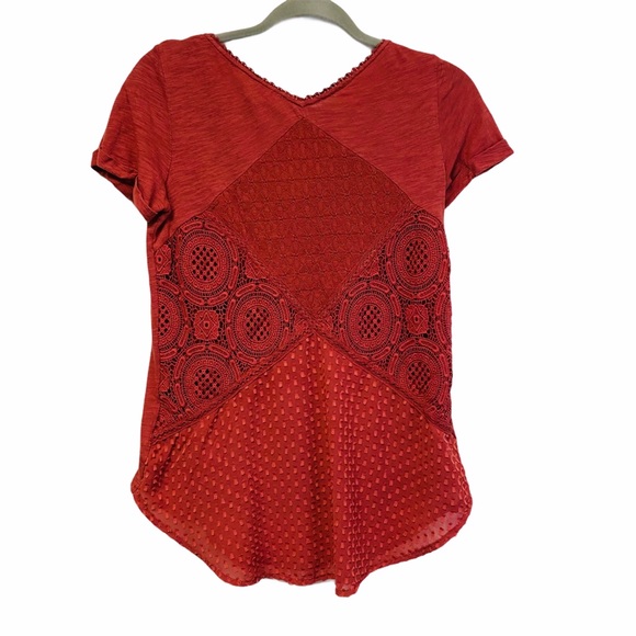 Anthro Meadow Rue Lace Patch Work T Shirt Blouse - Picture 13 of 13